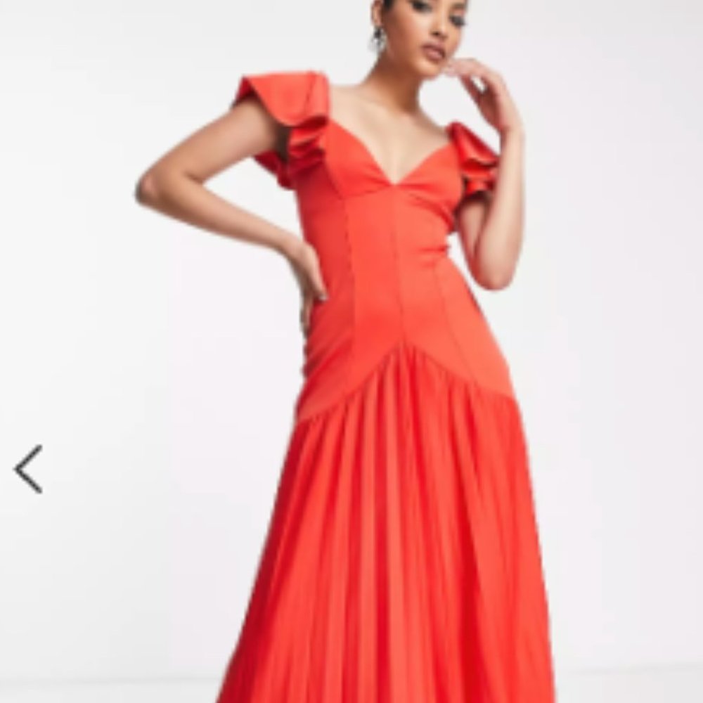 ASOS Ruffle/Pleated Maxi Dress w/ Drop Waist (NWT)